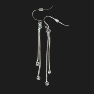 Y2K Silver Dangle Faux Diamond Earrings | Crystal Drop Snake Chain Style Glam
